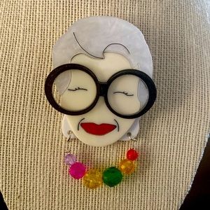Iris Apfel Beaded Necklace Acrylic Lady Brooch